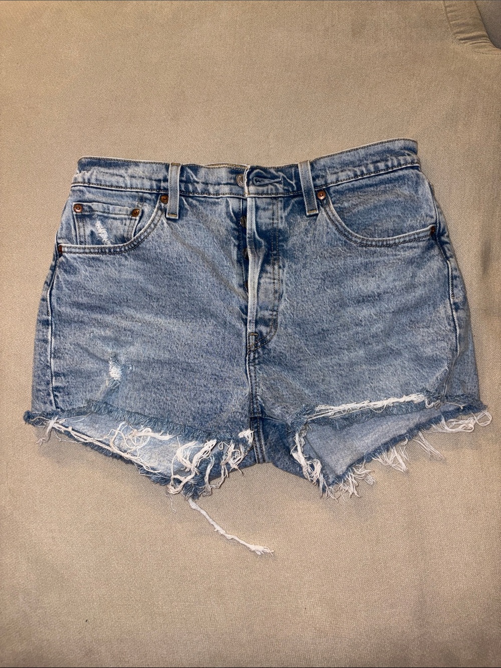 Levi's Light Blue Frayed Denim Cutoff Shorts